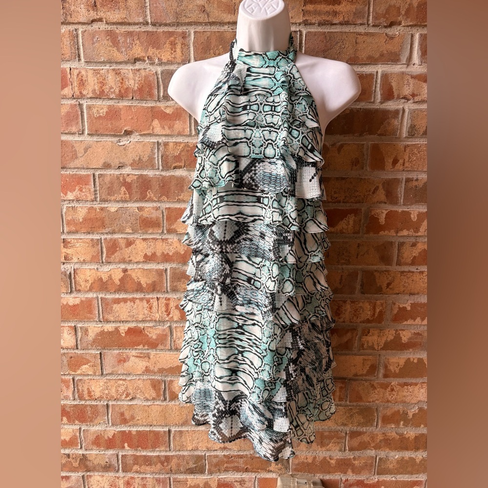 MARCIANO "COME HITHER RUFFLE DRESS" HALTER MINI SIZE M - Picture 5 of 9